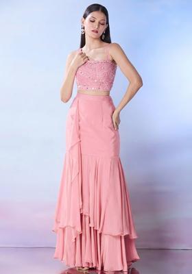 Pink Georgette Embellished Handwork Fusion Set