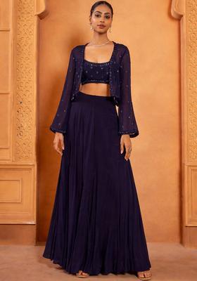 Black Chinon Embroidered Handwork Fusion Set