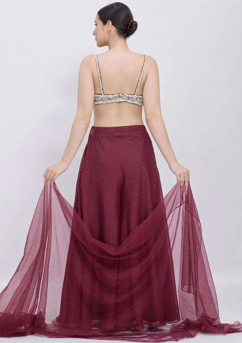 Blood Red Chinon Embellished Handwork Lehenga Set - Indya