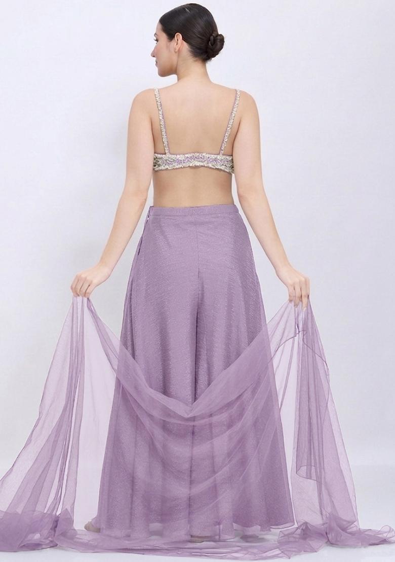 Pastel Lilac Chinon Embellished Handwork Lehenga Set - Indya