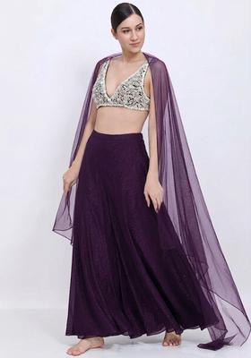 Peach Pink Chinon Embellished Handwork Lehenga Set
