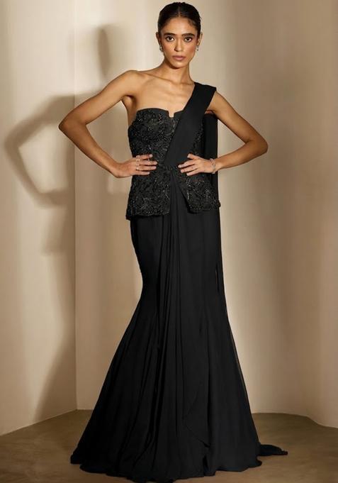 Black Crepe Embellished Handwork Fusion Set