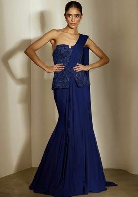 Violet Crepe Embellished Handwork Fusion Set