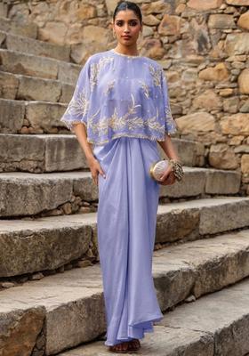 Lavender Crepe Embroidered Handwork Fusion Set