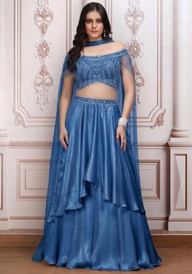 Violet Satin Embellished Handwork Lehenga Set