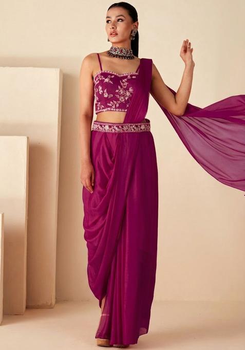 Pink Chinon Embroidered Handwork Fusion Set