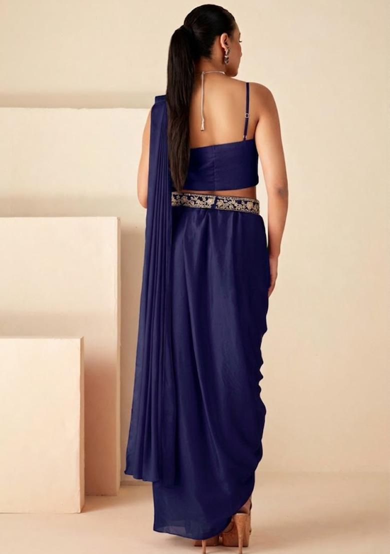 Violet Chinon Embroidered Handwork Fusion Set - Indya