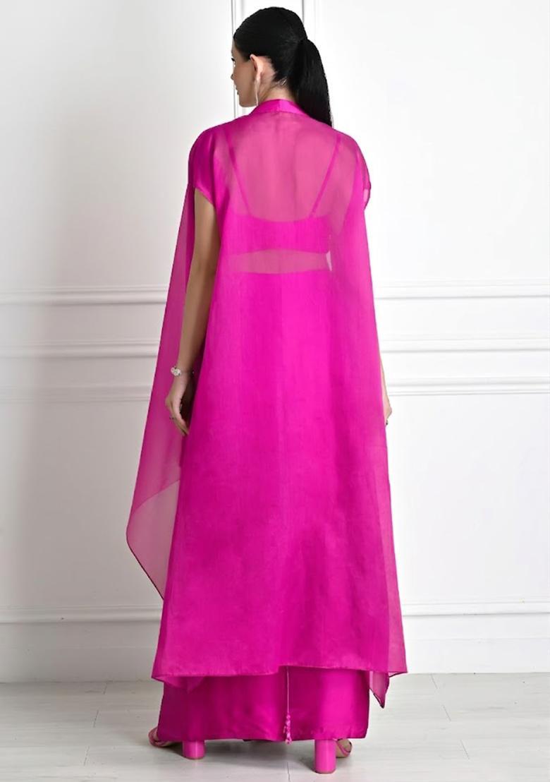 Pink Satin Embroidered Handwork Fusion Set - Indya