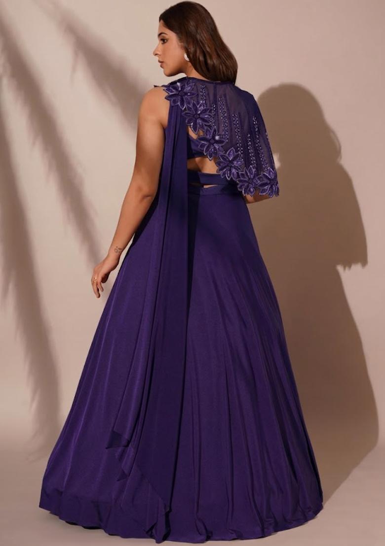 Baby Blue Crepe Embroidered Handwork Lehenga Set - Indya