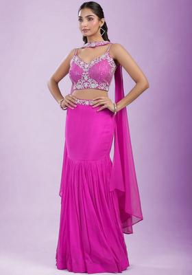 Pink Chinon Embroidered Handwork Lehenga Set