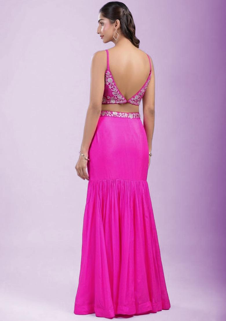 Pink Chinon Embroidered Handwork Lehenga Set - Indya