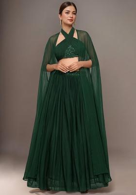 Dark Green Georgette  Embellished Handwork Lehenga Set