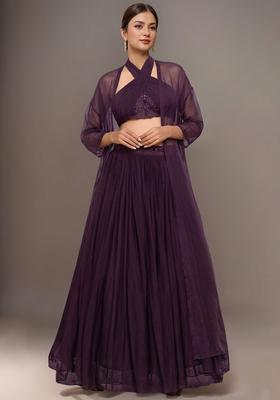 Ink Blue Georgette  Embellished Handwork Lehenga Set