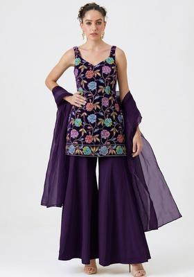 Royal Blue Sequin Crepe Sharara Set