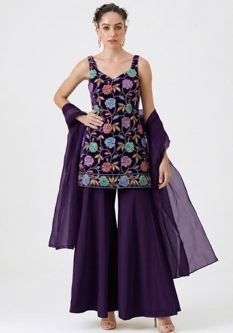 Royal Blue Sequin Crepe Sharara Set