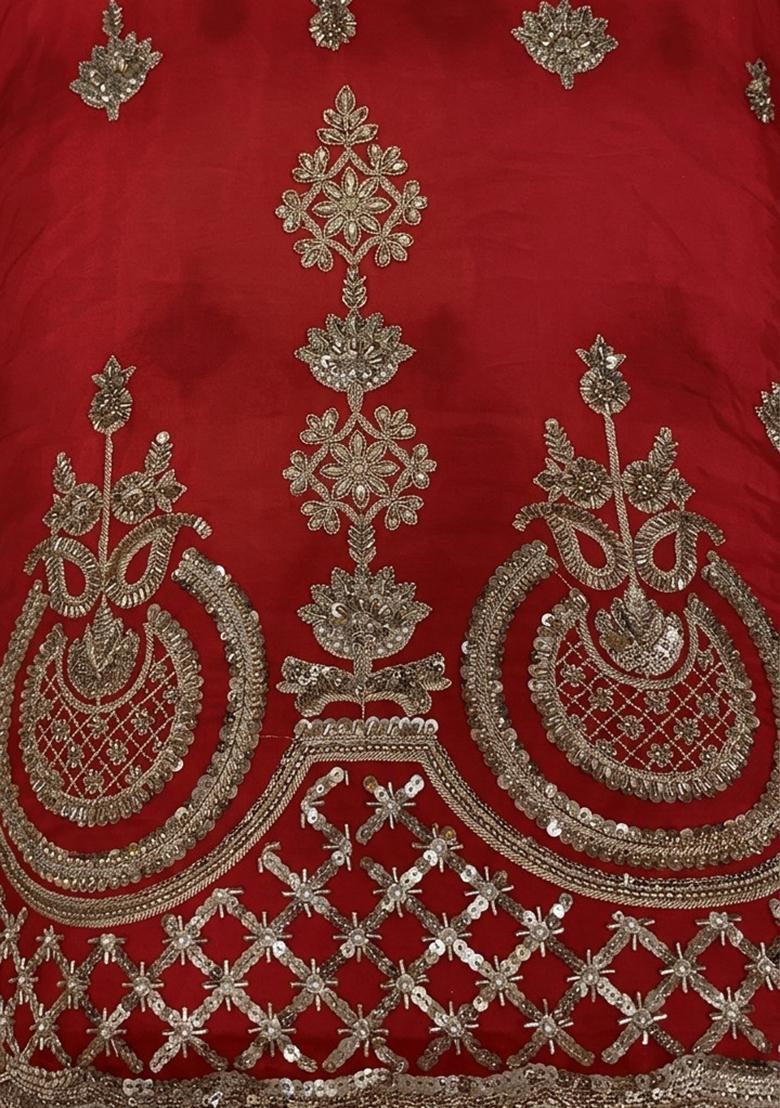 Red Embroidered Crepe Sharara Set - Indya