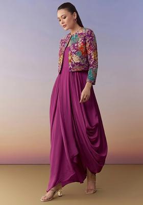 Magenta Sequin Crepe Fusion Set
