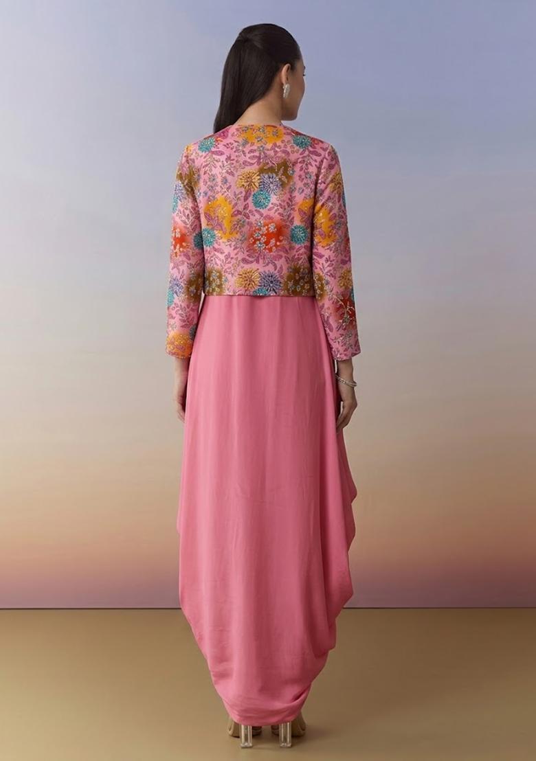 Blush Pink Sequin Crepe Fusion Set - Indya