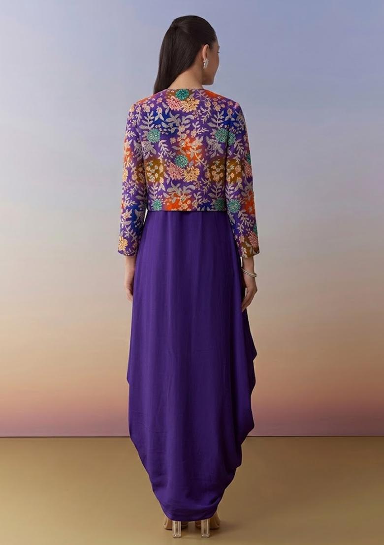 Royal Purple Sequin Crepe Fusion Set - Indya