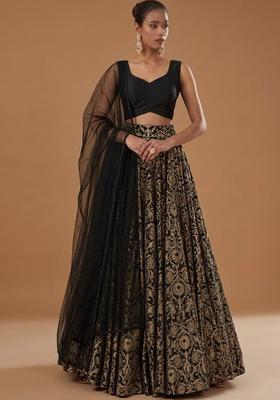 Black Silk Blend Lehenga Set