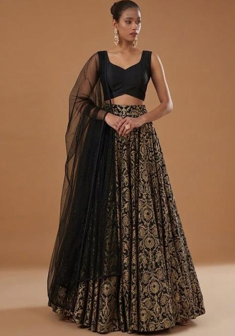 Black Silk Blend Lehenga Set