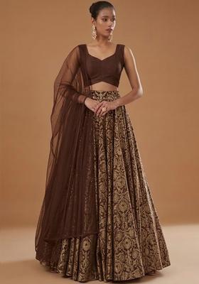 Brown Silk Blend Lehenga Set