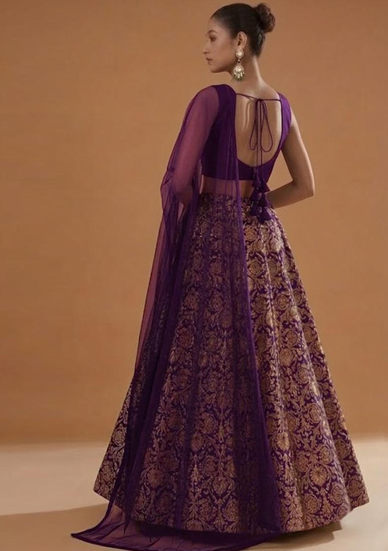 Purple Silk Blend Lehenga Set - Indya