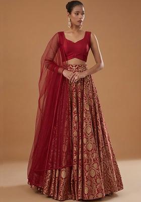 Red Silk Blend Lehenga Set