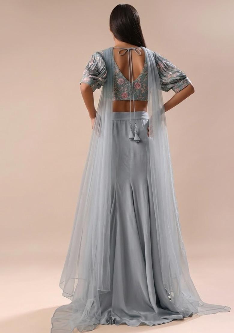 Grey Sequin Crepe Lehenga Set - Indya