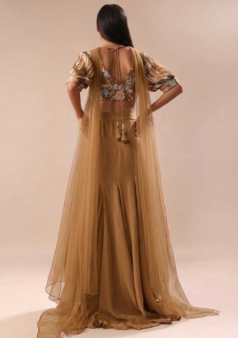 Brown Sequin Crepe Lehenga Set - Indya