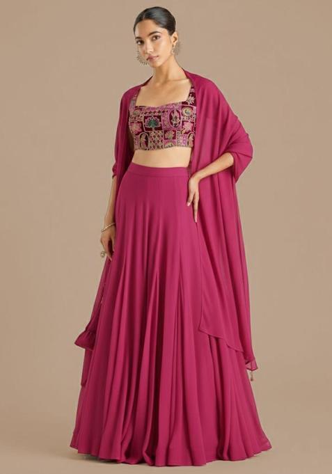 Rani Pink Figure Print Crepe Lehenga Set