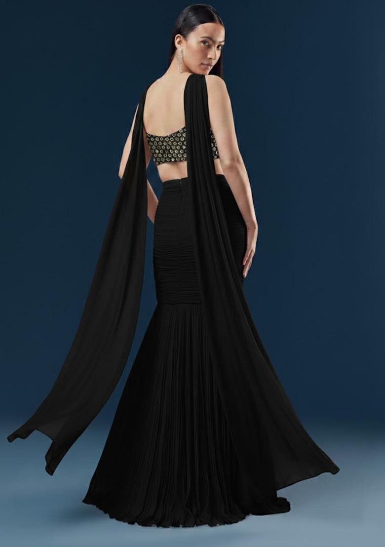 Black Zari Georgette Lehenga Set - Indya