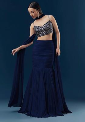 Blue Zari Georgette Lehenga Set