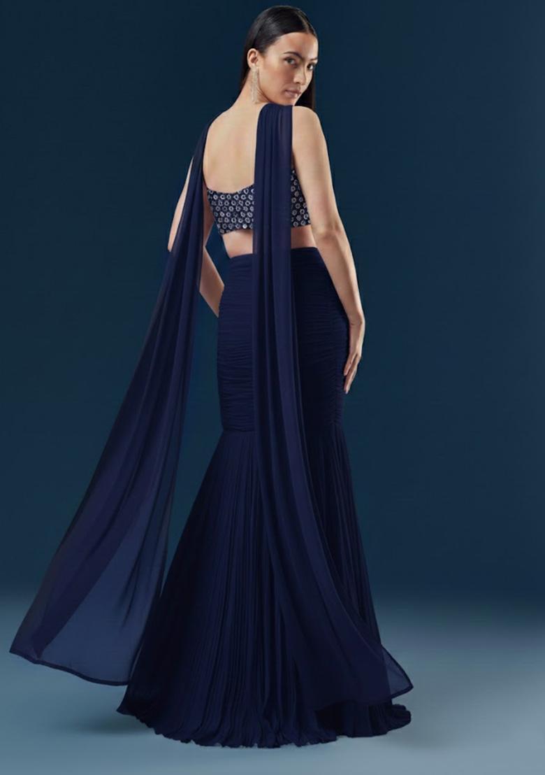 Blue Zari Georgette Lehenga Set - Indya