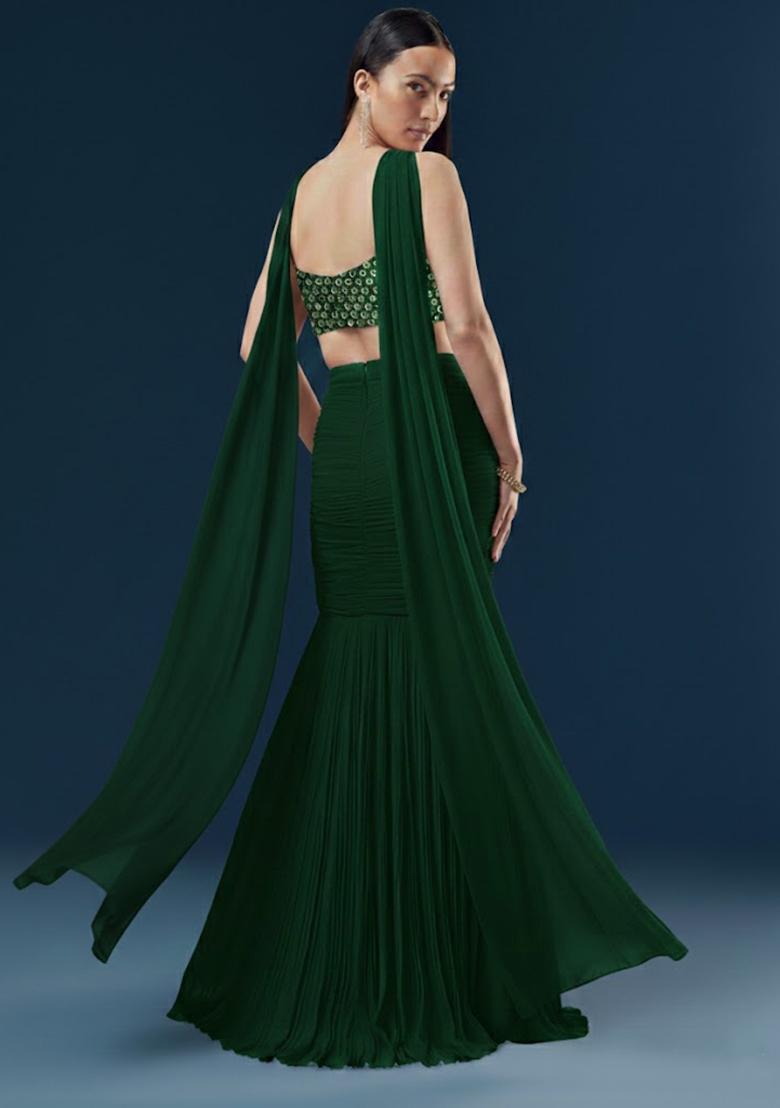 Green Zari Georgette Lehenga Set - Indya