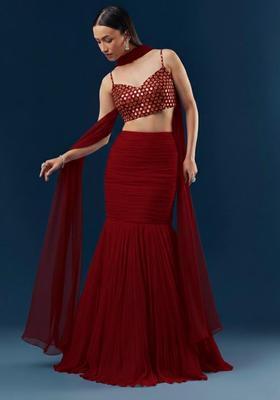 Red Zari Georgette Lehenga Set