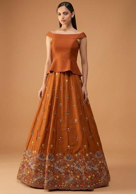 Rust Orange Embroidered Moss Fusion Set