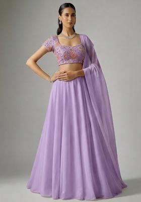 Lavender Embroidered Organza Lehenga Set