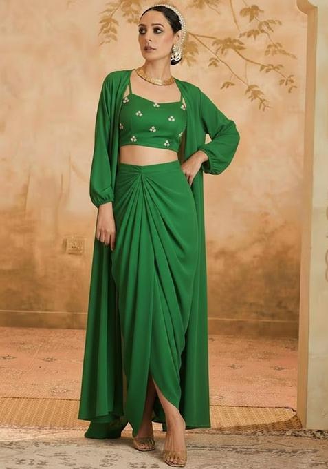 Green Sequin Net Fusion Set