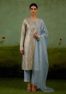 Powder Blue Silk Blend Kurta Set
