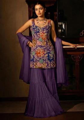 Purple Sequin Crepe Sharara Set