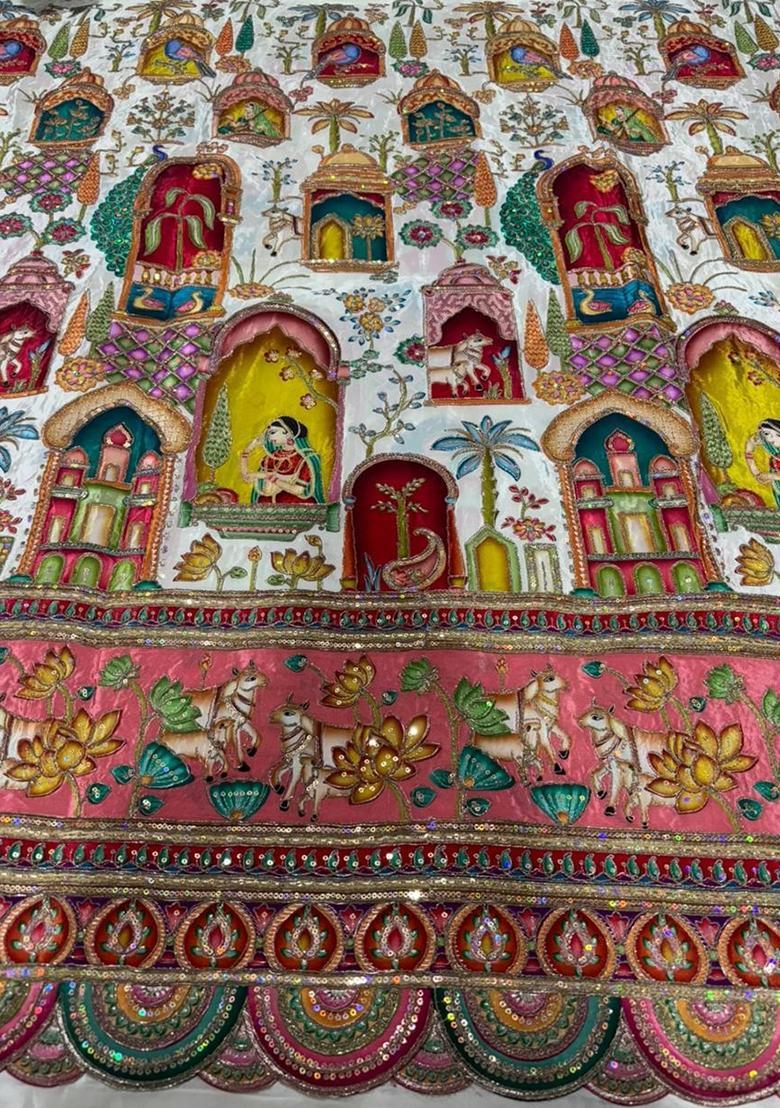 Ivory Figure Print Georgette Sharara Set - Indya