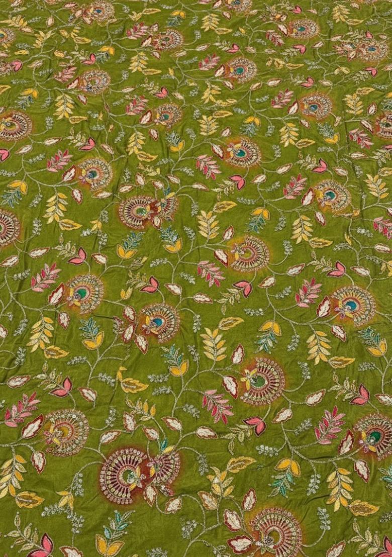 Lime Green Embroidered Crepe Sharara Set - Indya