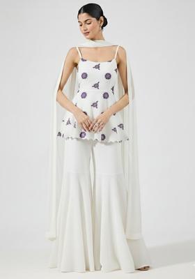 Ivory Embroidered Crepe Sharara Set