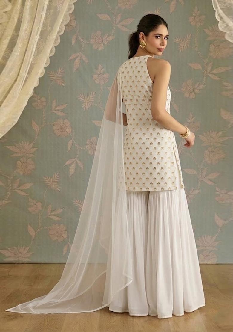 White Chanderi Sharara Set - Indya