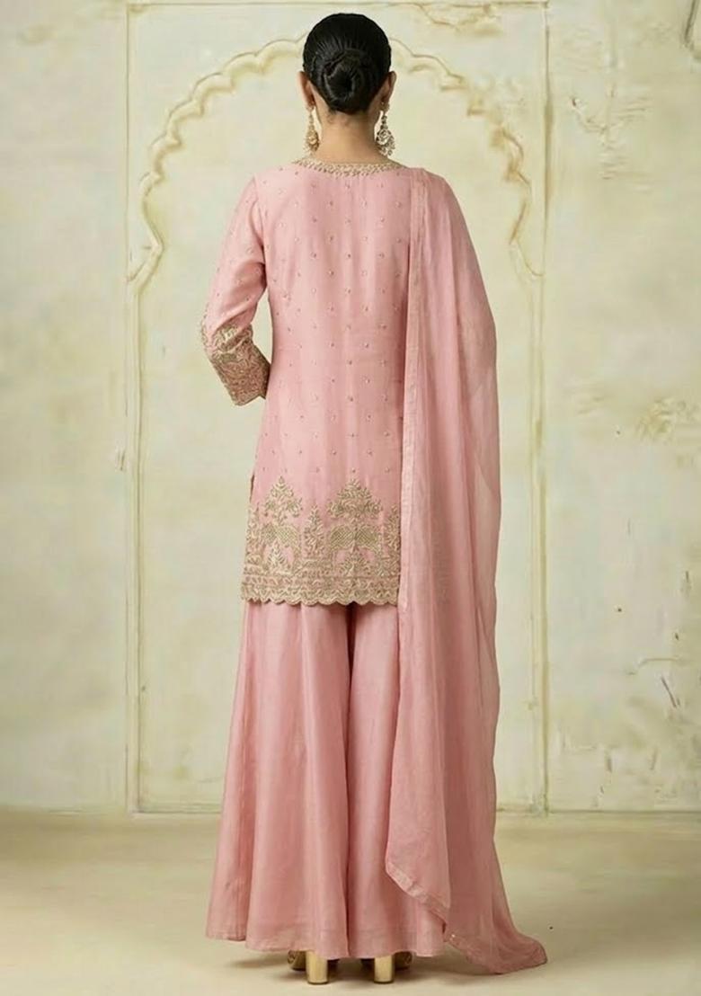 Pink Chinon Sharara Set - Indya