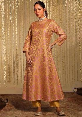 Mustard Silk Blend Kurta Set