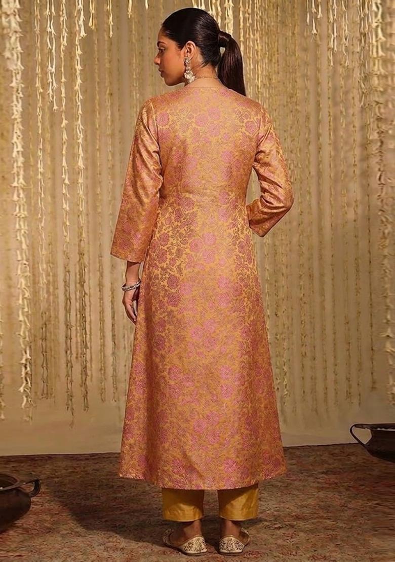 Mustard Silk Blend Kurta Set - Indya