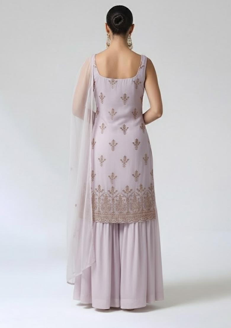 Lavender Sequin Shimmer Sharara Set - Indya