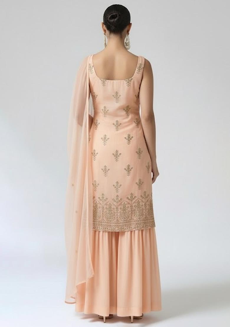 Peach Sequin Shimmer Sharara Set - Indya